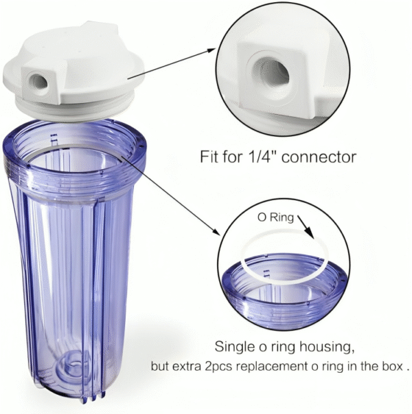 Water Purifier 10 inch Clear Housing for Ro System , 1/4 inch Inlet (With 1 Piece PP Filter ) Complete - Image 3