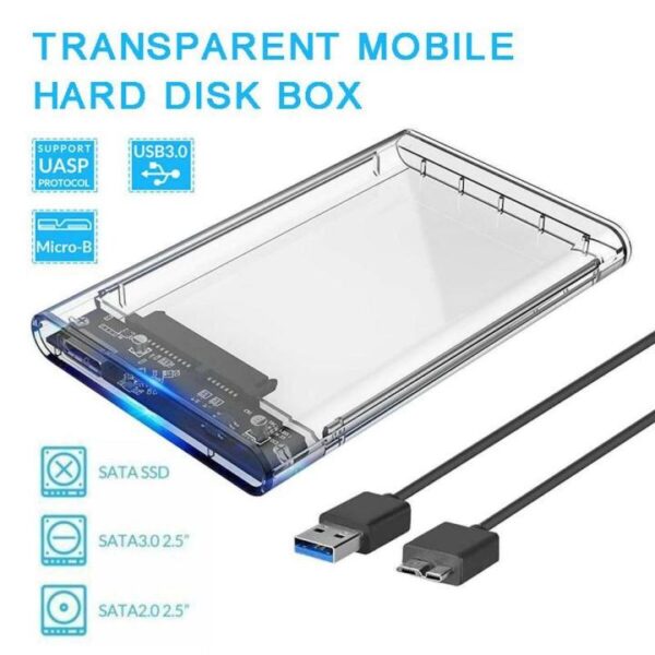 Transparent USB 3.0 2.5inch SATA HDD ,SSD External Enclosure Mobile Hard Disk Drive Box Case