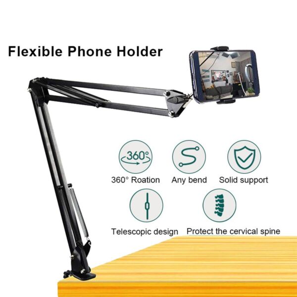 Overhead Video Stand Phone Holder Articulating Arm Tab Mount Boom Arm Articulating Tablet Phone Holder for Streaming Phone Baking Crafting Product details of Overhead Video Stand Phone Holder Articulating Arm Tab Mount Boom Arm Articulating Tablet Phone Holder for Streaming Phone Baking Crafting Table Arm Stand for Microphone or Over Head Adjustable Height and movement Made with Metal Stand Size (Approximately): 46.4 x 22.5 x 6.4 cm or 18 x 8.85 x 2.5 inch The maximum Microphone Clip Diameter is 1.26 inches Overhead Phone Video Stand - Phone suspensiopn stand scissor arm comes with phone clip and ball head camera mount fitting well cell phone, video, live stream, baking, crafting and other devices with 1/4 threading hole. 1/4” standard screw hole phone clip holder with sponge mat and serrated anti-slip rubber pad prevent your cell phone from tilting and falling. 1/4” head ball with 360 degree rotation provides your different angles. You can adjust the ball head to meet your need easily. Table mounting clamp has rubber pad to protect your desktop from scratches. With adjusting positioning screw, the desk clamp can clip to any table up to 1.8” thickness. Made in China
