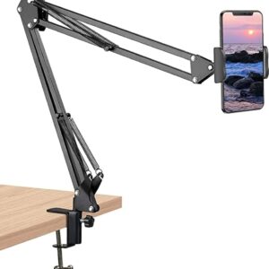 Overhead Video Stand Phone Holder Articulating Arm Tab Mount Boom Arm Articulating Tablet Phone Holder for Streaming Phone Baking Crafting