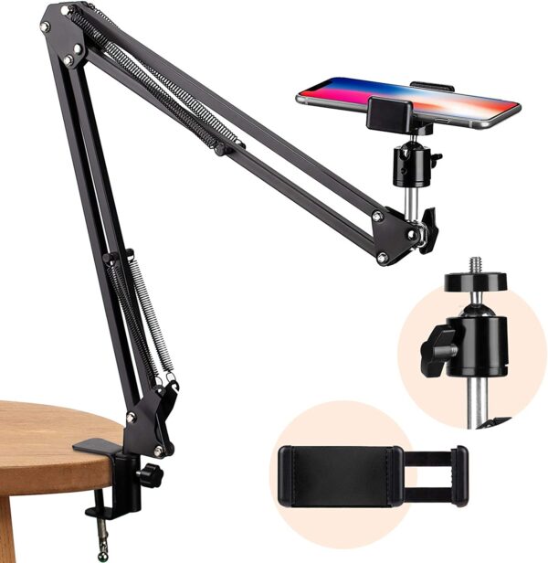 Overhead Video Stand Phone Holder Articulating Arm Tab Mount Boom Arm Articulating Tablet Phone Holder for Streaming Phone Baking Crafting2