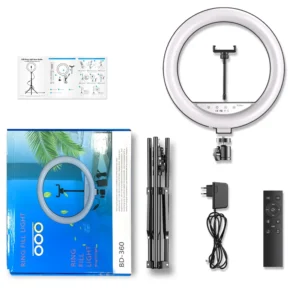 BD 360 14 INS RING FILL LIGHT Only Light Brand Name:ASE Model Number:MP009 Power:20W Voltage:5V2A Color Temperature:5500K Dimension:14inch 36cm Special Feature:PORTABLE color:black Compatible:mobile phone Style:With tripod stand Keywords::14inch ring light Name:14inch right light with stand sample::accepted Logo:Accept Custom Logo Light color:Cold White+warm Yellow+mixed Material:Plastic+ ABS
