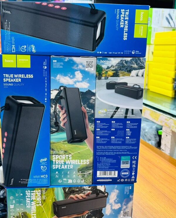 Product details of Hoco HC3 Sports Bluetooth Smart Speaker HC3 Bounce wireless speaker. Support BT, TF card, USB, AUX, FM and other playback modes. For 6 hours of calls and audio. BT V5.0, with 2400mAh battery. Brand: Hoco Model: HC3 BT 5.0 chip: JL. Battery capacity: 2400mAh, charging for about 3 hours. Calls / music time: 6 hours. Speaker unit: 52mm*2, power 5W*2. Sizes: 194.4*81*82mm. Weight: 598g.
