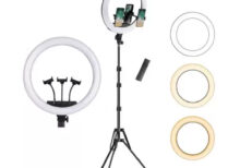 Ring fill light BD 460D 46cm-18″ Full Specifications Power Input: 100-240V, 50/60Hz Light Diameter 46cm (18 inches) Adjustable Brightness Yes Variable Color Temperature Yes Color Temperature Range 3200K-5600K Number of LED Beads 480 CRI (Color Rendering Index) >90 Power Supply AC Power Adapter Power Output 60W Luminous Flux 3000LM Lifespan of LED Beads 50,000 hours Bluetooth Connectivity No Phone Holder Yes Compatible Smartphone Sizes Fits most smartphones Rotation Angle 360 degrees Weight 2.2 kg (4.85 lbs) Dimensions (LxWxH) 46cm x 46cm x 5cm (18″ x 18″ x 2″)