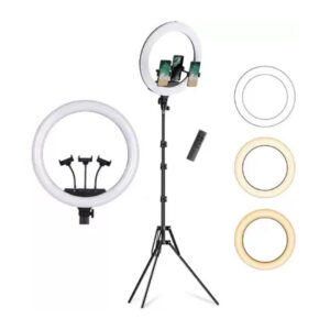 Ring fill light BD 460D 46cm-18″ Full Specifications Power Input: 100-240V, 50/60Hz Light Diameter 46cm (18 inches) Adjustable Brightness Yes Variable Color Temperature Yes Color Temperature Range 3200K-5600K Number of LED Beads 480 CRI (Color Rendering Index) >90 Power Supply AC Power Adapter Power Output 60W Luminous Flux 3000LM Lifespan of LED Beads 50,000 hours Bluetooth Connectivity No Phone Holder Yes Compatible Smartphone Sizes Fits most smartphones Rotation Angle 360 degrees Weight 2.2 kg (4.85 lbs) Dimensions (LxWxH) 46cm x 46cm x 5cm (18″ x 18″ x 2″)