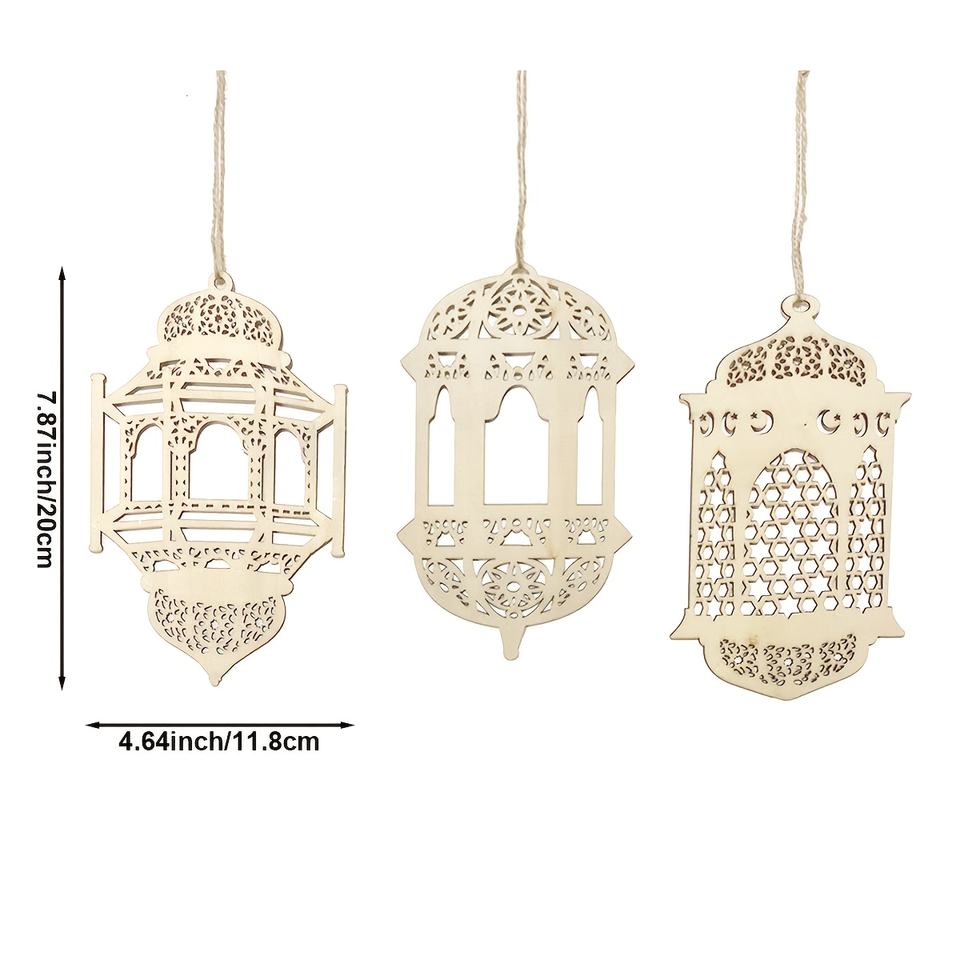 3PCS Wooden Hollow-Out Lantern Banners for Ramadan & Eid Celebrate the holy month in timeless style with this elegant 3-piece wooden lantern banner set, designed to bring warmth and spiritual beauty to your space. Featuring traditional Islamic lantern motifs with intricate hollow-out detailing, these banners create a soft, festive ambiance perfect for Ramadan and Eid celebrations. Crafted from durable, high-quality wood, each lantern banner reflects classic craftsmanship while complementing both modern and traditional décor styles. Ideal for home decoration, mosques, prayer rooms, community halls, and religious spaces, they can be hung on walls, doors, windows, or used as festive backdrops. ✨ Features Set of 3 wooden lantern banners Intricate hollow-out Islamic lantern design Lightweight, durable, and reusable Easy to hang and store Suitable for Ramadan, Eid, and other Islamic celebrations 🌙 Perfect for Home & living room décor Mosques & prayer areas Religious events & gatherings Thoughtful Ramadan or Eid gifts Bring a sense of peace, tradition, and celebration to your surroundings with these beautifully crafted Ramadan Eid lantern banners.