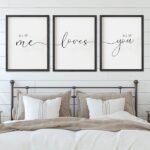 Set of 3 Framed Farmhouse All of Me Loves All of You Sign 11x16” Above Bed Wall Decor for Bedroom Decor Wall Art Wood Signs (11x16, Black)